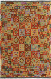 Flat Weave Kilim Antique Navaho Vintage handmade Geometric Kilim Red Gray Hand-Woven Rectangle 100% Wool Area Rug 7x10